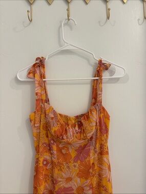 Floral Tie-Strap Sundress in Orange and Pink